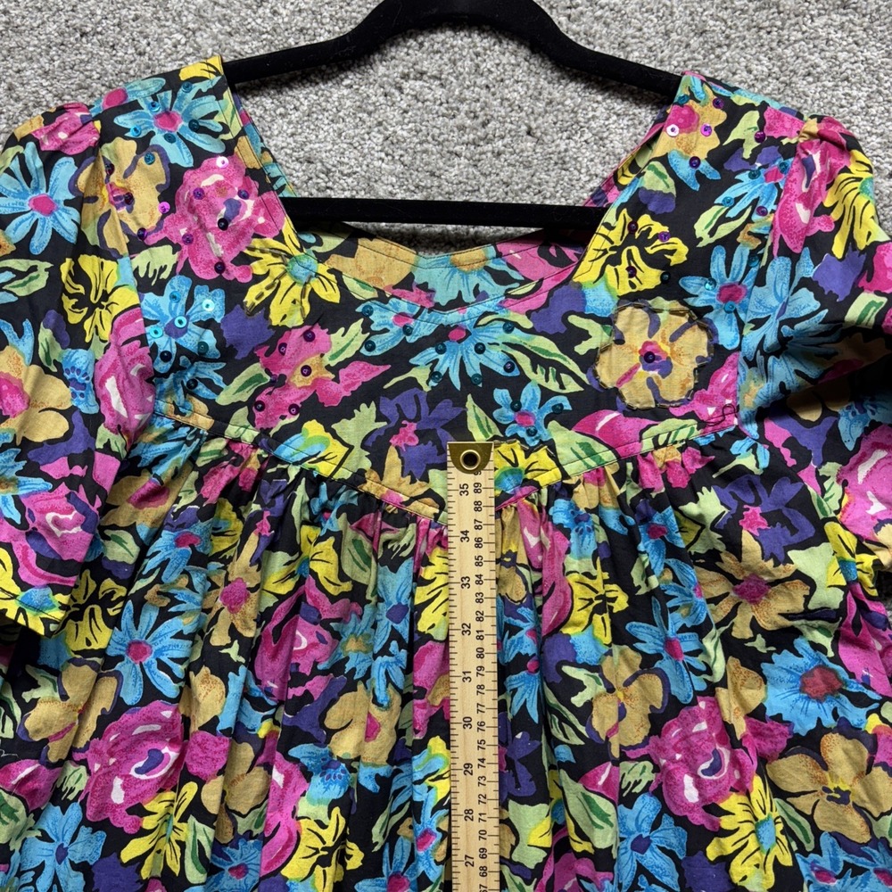 Sita Maxi Dress Womens SMALL Black Floral Rayon‎ Beachy Boho Vintage 80s NEW NWT - Picture 6 of 13